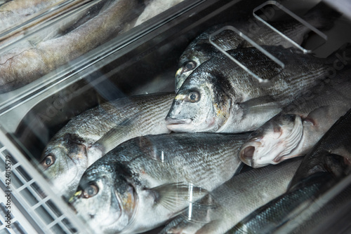 Fish and seafood stall in a...