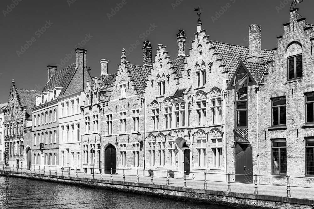 Old medieval traditional architecture in the travee bourgeoise (bourgeois span) style in the historic centre of Bruges, Belgium UNESCO world heritage site