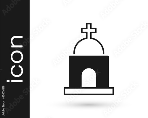 Black Old crypt icon isolated on white background. Cemetery symbol. Ossuary or crypt for burial of deceased. Vector