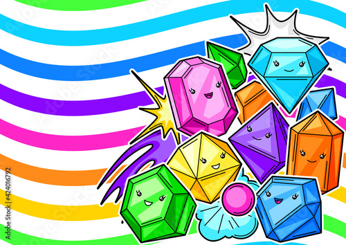 Background with cute kawaii crystals or gems.