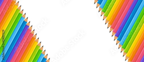 A colorful background of pencils. Vector illustration of pencils for drawing. Drawing courses. Background illustration of pens. 
