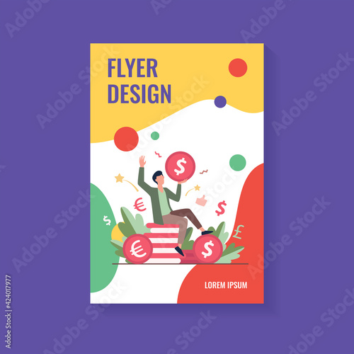 Happy businessman earning money flat vector illustration. Cartoon millionaire or banker holding huge coin. Finance growth and market concept