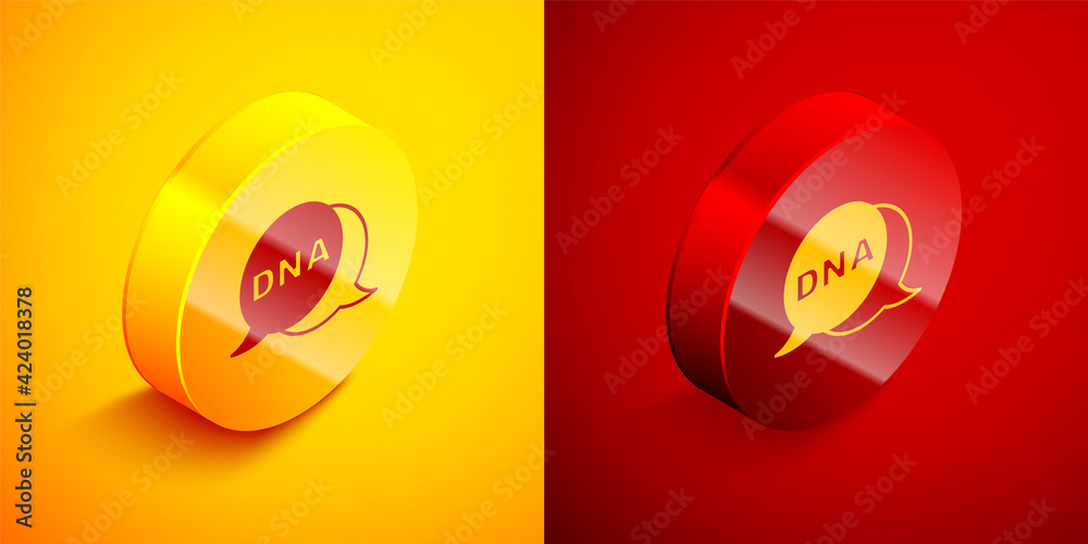 Isometric DNA symbol icon isolated on orange and red background. Circle button. Vector Isometric DNA symbol icon isolated on orange and red background. Circle button. Vector