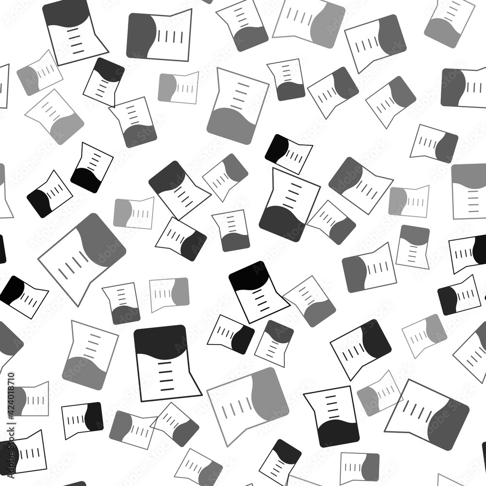 Obraz premium Black Laboratory glassware or beaker icon isolated seamless pattern on white background. Vector