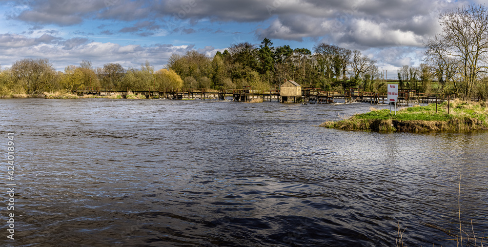 Portna sluice, flood defence and Eel fishery, The River Bann, Kilrea, Londonderry, Northern Ireland