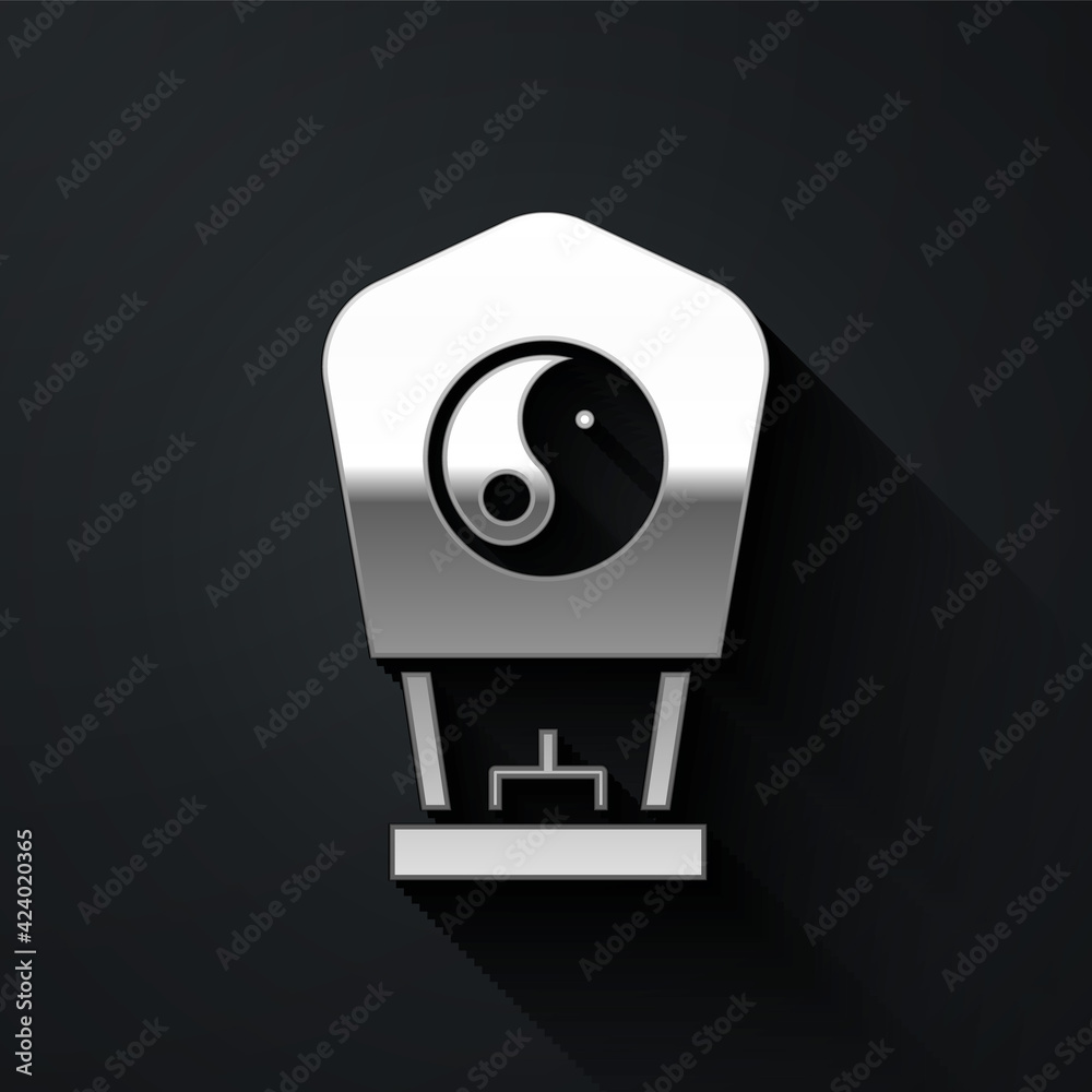 Silver Chinese paper lantern icon isolated on black background. Long shadow style. Vector Silver Chinese paper lantern icon isolated on black background. Long shadow style. Vector
