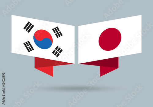 South Korea and Japan flags. Japanese and Korean national symbols. Vector illustration.