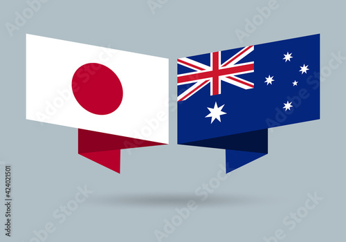 Japan and Australia flags. Australian and Japanese national symbols. Vector illustration.