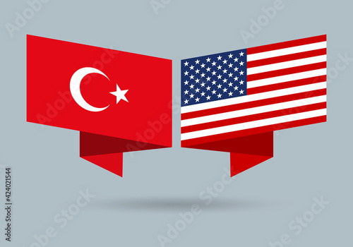 Turkey and USA flags. American and Turkish national symbols. Vector illustration.