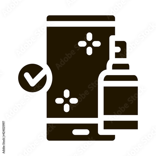 disinfection mobile phone glyph icon vector. disinfection mobile phone sign. isolated symbol illustration