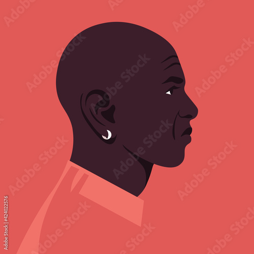Portrait of an African man in profile. The head is on the side. Diversity. Avatar. Vector flat illustration