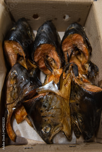 Smoked fish in craft paper ...