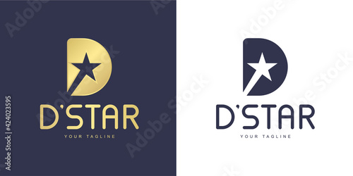 Simple D letter logo with "super star" concept