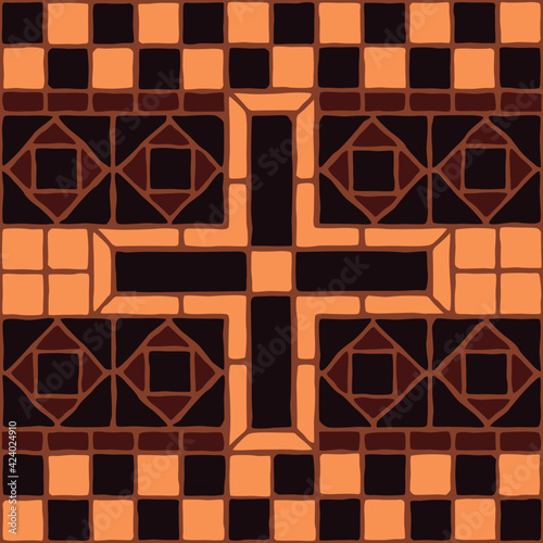 Brown vintage mosaic pattern. Seamless antique ceramic tile