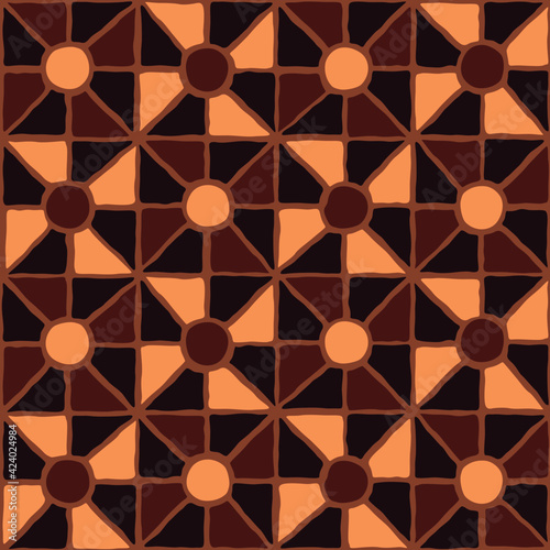 Brown vintage mosaic pattern. Seamless antique ceramic tile