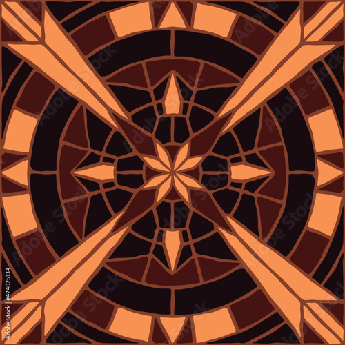 Brown vintage mosaic pattern. Seamless antique ceramic tile