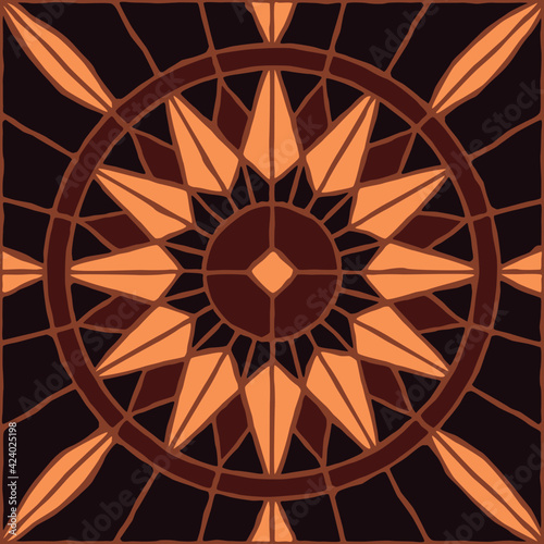 Brown vintage mosaic pattern. Seamless antique ceramic tile