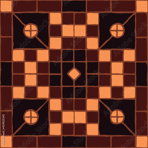 Brown vintage mosaic pattern. Seamless antique ceramic tile