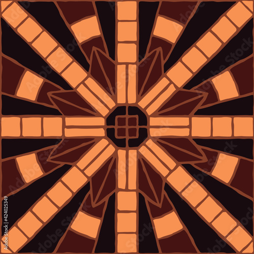 Brown vintage mosaic pattern. Seamless antique ceramic tile