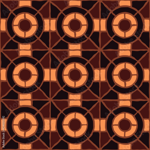Brown vintage mosaic pattern. Seamless antique ceramic tile