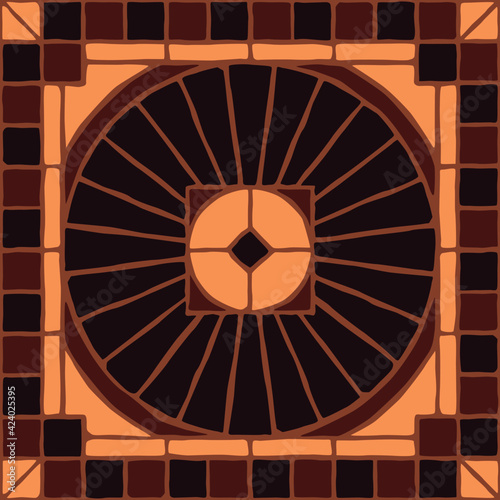 Brown vintage mosaic pattern. Seamless antique ceramic tile