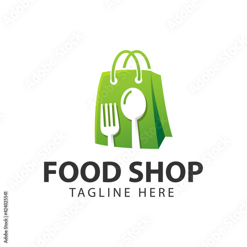 Food Shop Spoon Bag Premium Logo Vector