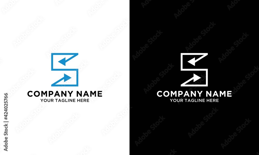 Initial Letter S Arrow logo design vector template on a black and white background.