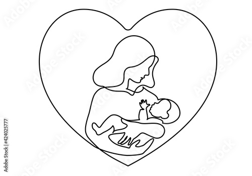 Fototapeta Naklejka Na Ścianę i Meble -  Happy Mother day card. Continuous one line drawing.