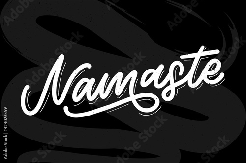 Hand drawn Namaste lettering. Indian greeting, Hello in Hindi. Stylish cursive handwriting, modern calligraphy. Isolated vector illustration.