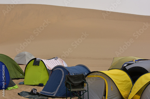 A hikers    tent town in the Namib Desert