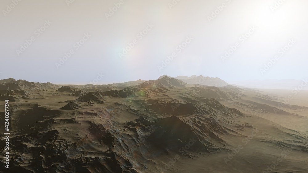 realistic surface of an alien planet, view from the surface of an exo-planet realistic surface of an alien planet, view from the surface of an exo-planet