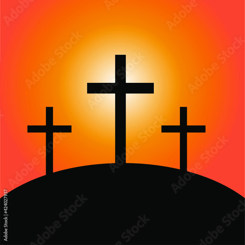 Cross on sunset in the mountain