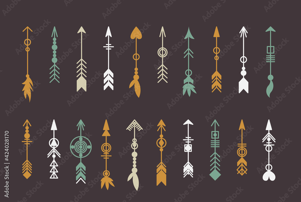 Fototapeta premium Tribal arrow set. Ethnic vector design collection. Boho elements for tattoo, stickers, t-shirt, bag, clothes.