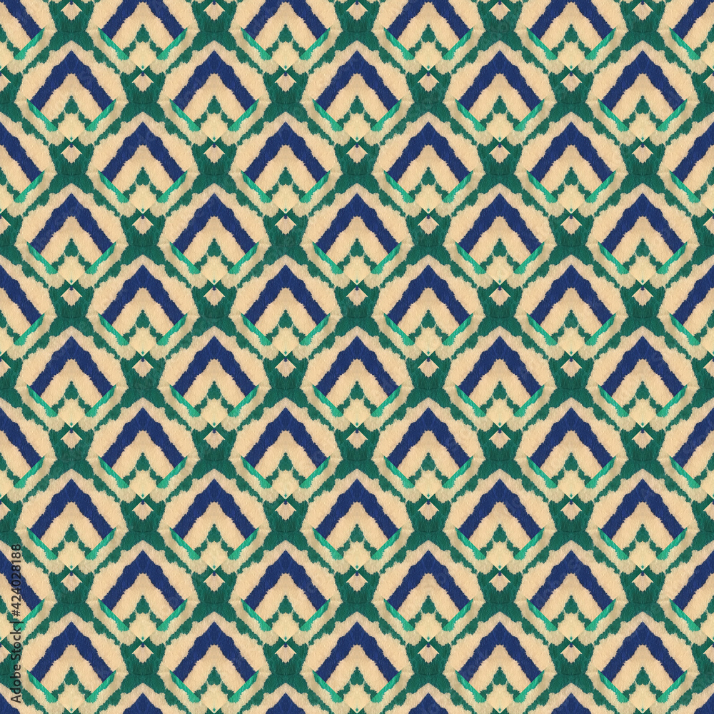 Japanese Watercolor Seamless Pattern. Tie-Dye, Wabi Sabi. Organic Geometric Male Winter Pattern. Watercolor Brush Paint. Textured Paint Brush Oriental Teal. Geometric Hand Painted Fashion Design.