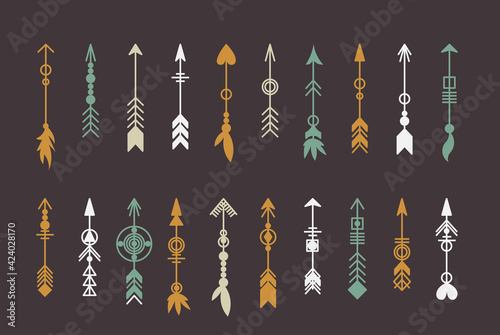 Tribal arrow set. Ethnic vector design collection. Boho elements for tattoo, stickers, t-shirt, bag, clothes.