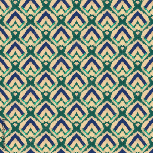 Japanese Watercolor Seamless Pattern. Tie-Dye, Wabi Sabi. Organic Geometric Male Winter Pattern. Watercolor Brush Paint. Textured Paint Brush Oriental Teal. Geometric Hand Painted Fashion Design.