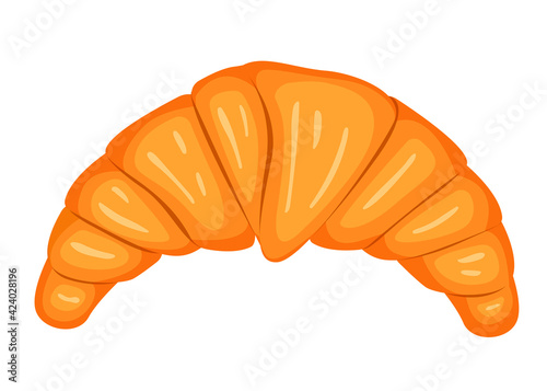 Cartoon traditional French croissant. Pastries, sweet dessert for breakfast or lunch. Vector illustration.