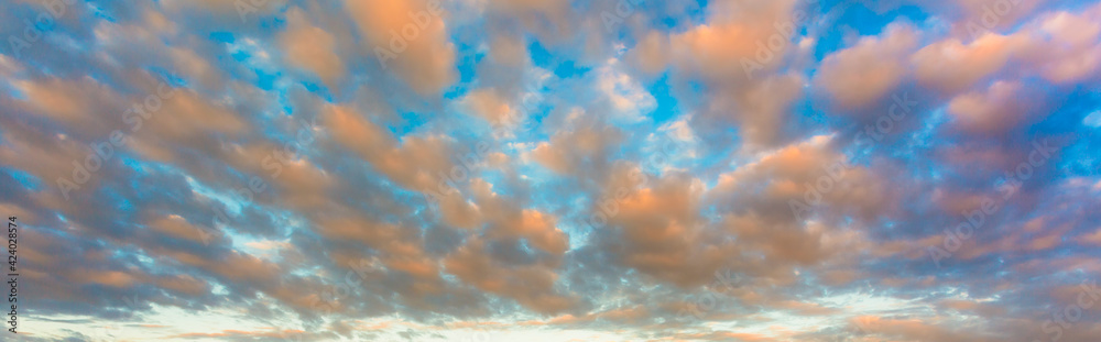 Seamless cloudy blue sky hdri panorama 360 degrees angle view with zenith and beautiful clouds for use in 3d graphics or game development as sky dome or edit drone shot