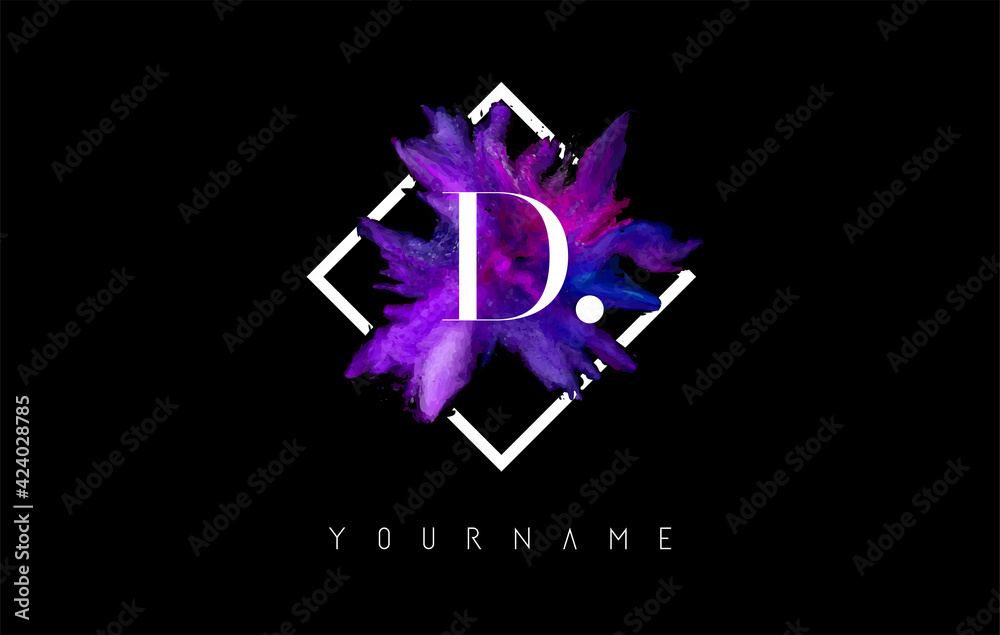 D Letter Logo Design with Colorful ink Stroke over White Square Frame. D Letter Logo Design with Colorful ink Stroke over White Square Frame.