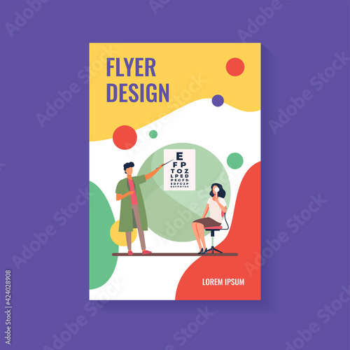 Woman examining eyes with help of ophthalmologist. Oculist, letter, hospital flat vector illustration. Medicine and healthcare concept for banner, website design or landing web page