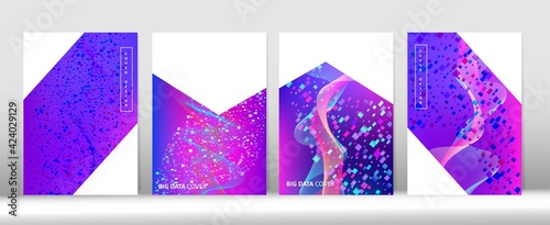 Modern Covers Set. Abstract Equalizer Music Wallpaper Pink Blue Purple Digital Vector