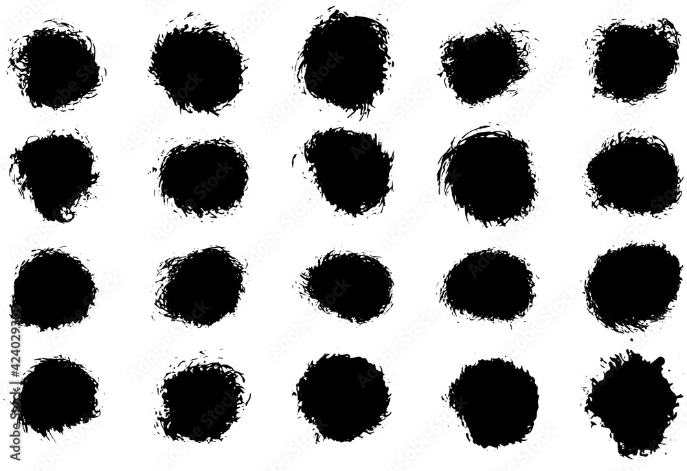 set of vector circle brush strokes texture filled black ink on a white background
set of vector circle brush strokes texture filled black ink on a white background
