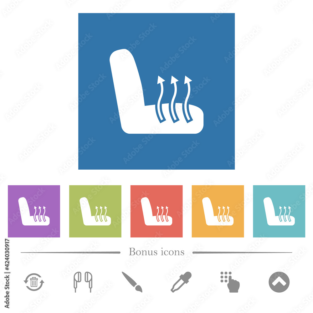 Fototapeta premium Car seat heating flat white icons in square backgrounds