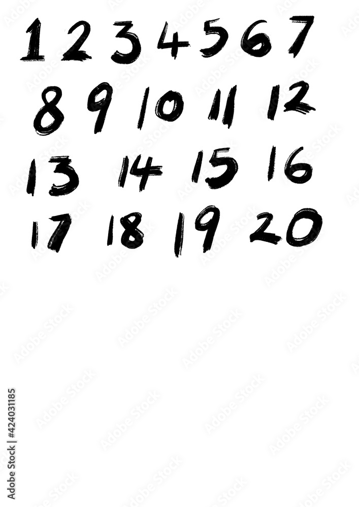 Set of numbers on white, hand writing, hand drawn, figures Set of numbers on white, hand writing, hand drawn, figures