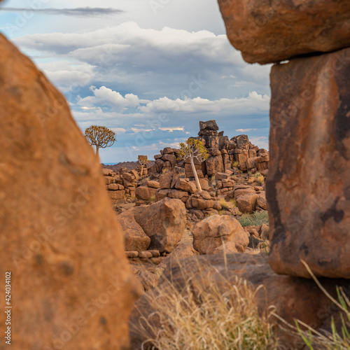 Massive Dolerite Rock Formations at Giant's Playground near Keetmanshoop, Namibia, vertical