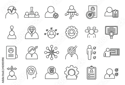 Career personal traits icons set, outline style