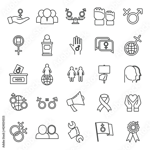 Empowerment girl icons set, outline style