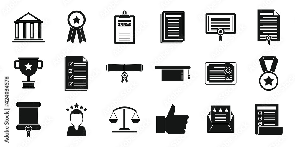 City attestation service icons set, simple style City attestation service icons set, simple style
