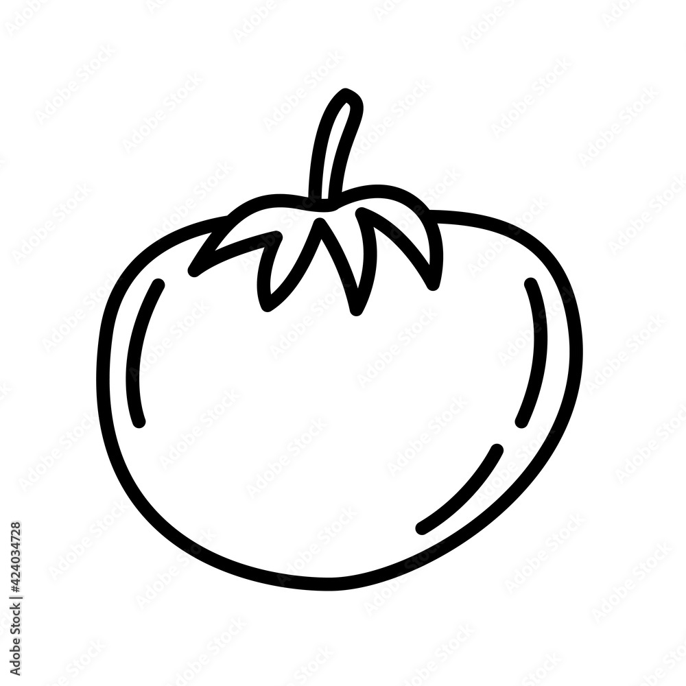 Vector line art tomato icon. Isolated vegetable contour for coloring. Simple food pictogram in cartoon style Vector line art tomato icon. Isolated vegetable contour for coloring. Simple food pictogram in cartoon style