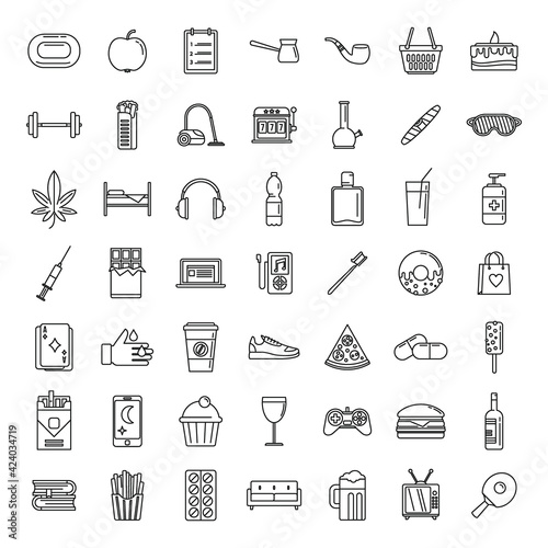Habit nutrition icons set, outline style